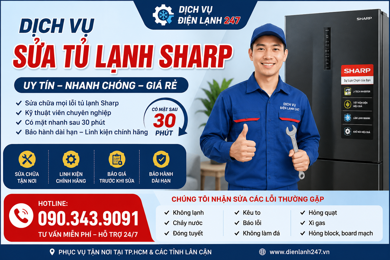 Sửa Tủ Lạnh Sharp Side By Side Tại Nhà | Gọi Là Có Thợ Ngay Sau 30 Phút